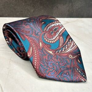 Paisley Silk 56” Polyester Tie in Teal and Red